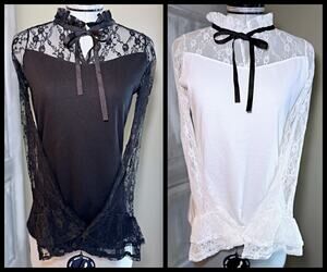 Set of 2 MA*RS Lace Panel Top Blouse Cut and Sew Black White Jfashion Jirai Kei
